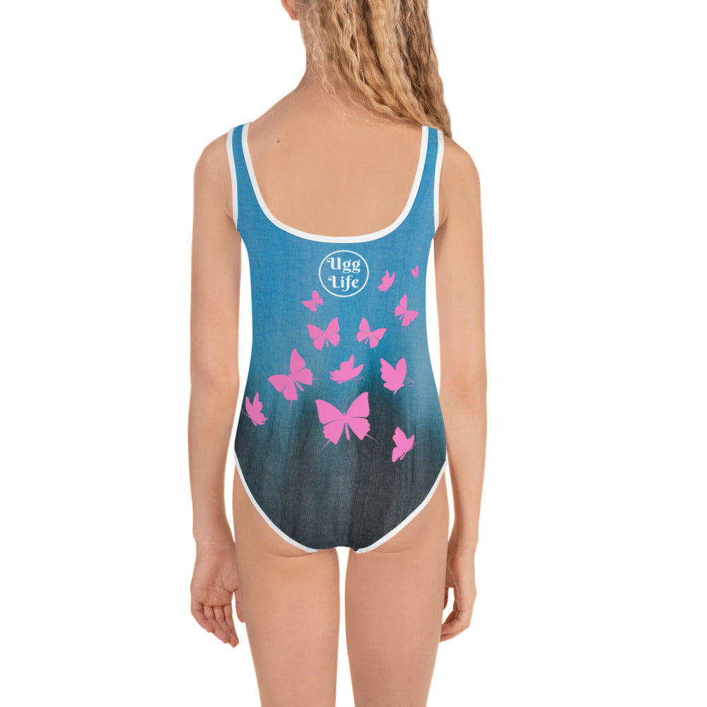 Pink Butterfly All-Over Print Kids Swimsuit